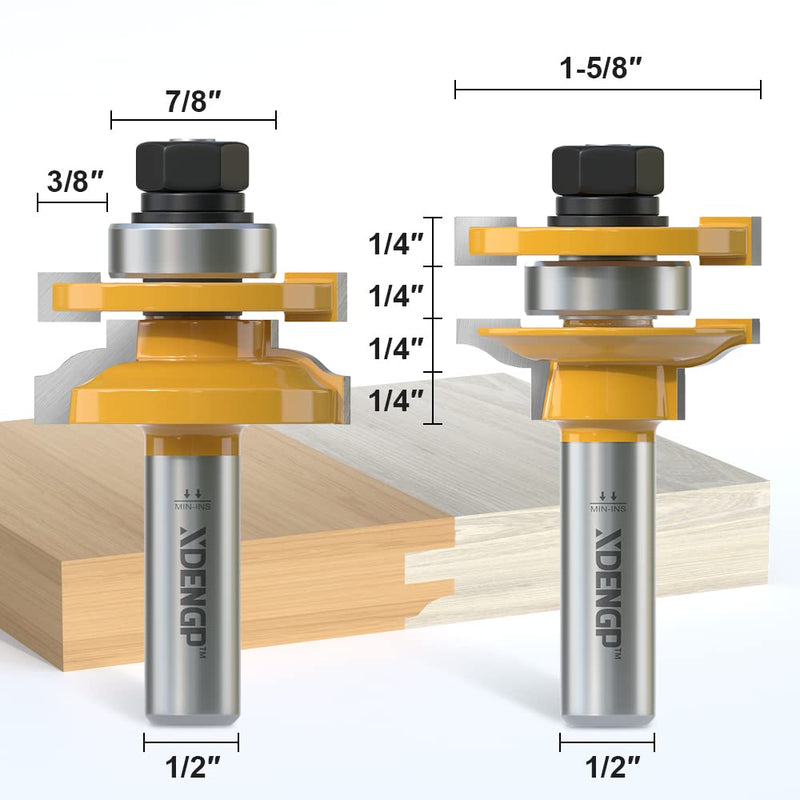 2PCS Ogee Style Rail and Stile Router Bits Set 1/2 Inch Shank, 3/8 Inch Cutting Depth, Up to 1 Inch Stock, Kitchen Cabinet Door Frame Shaper Cutters Raise Panel Making Router Bit Set Ogee - Up to 1" Stock - 1/2" Shank
