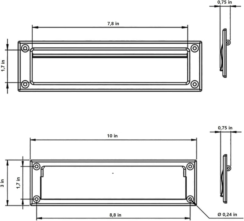 Solid Steel Satin Color with Spring Flap | Mail Slot Fits to Most Doors | Outer Size 10 Inches by 3 inches | Set with Front and Rear Piece and Screws Satin w/spring flap