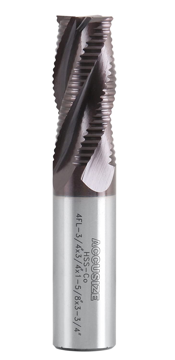 Accusize Industrial Tools 3/4'' Fine Tooth M42 8% Cobalt Tialn Roughing End Mill, 3/4'' Shk Dia, 1-5/8'' Flute Length, 3-3/4'' Oal, 4 Flute, 1104-0034 3/4" Dia, 3/4" Shk Dia, 1-5/8" Flt Length