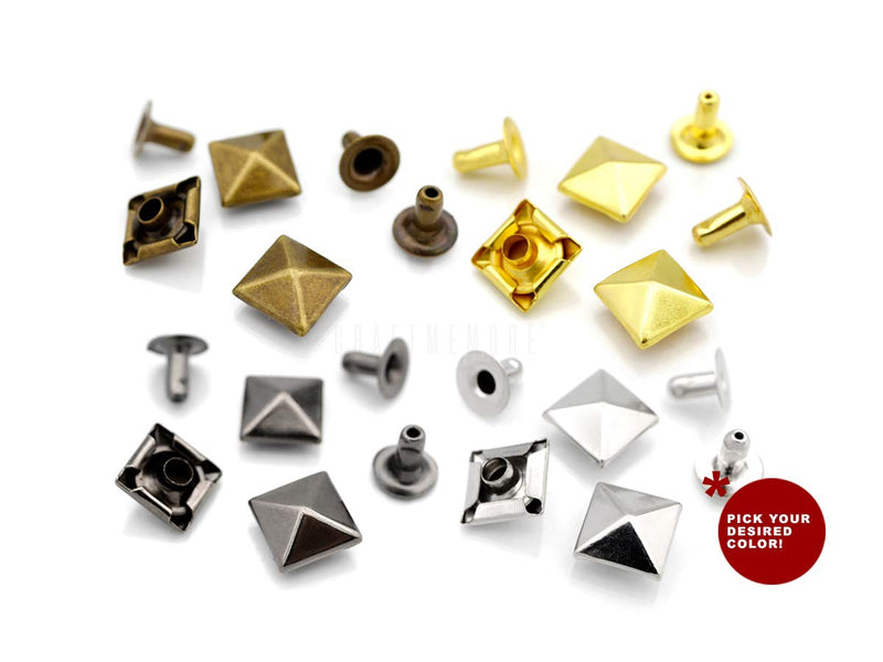 CRAFTMEMORE 100pcs Spike Rivet Pyramid Rapid Rivet Studs Glam Rock Biker Nailheads Leathercraft Decorations (7 MM, Silver) 7 MM