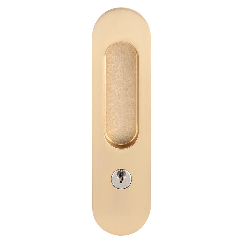 Anti Theft Sliding Door Lock Handle with Keys, Invisible Recessed Handle Latch, Pocket Door Lock for Pocket Door Barn Wood Door Interior Privacy Furniture Hardware Inside or Outside Locked (Gold) Gold