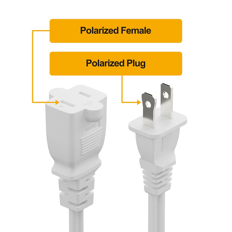 On Off Switch Extension Cord [2-Feet], 2-Prong/2 Outlet Polarized Extension Cord with Switch 12A/125V for Your Chargers/Lamp/Power Adapters etc, 16AWG Cord White