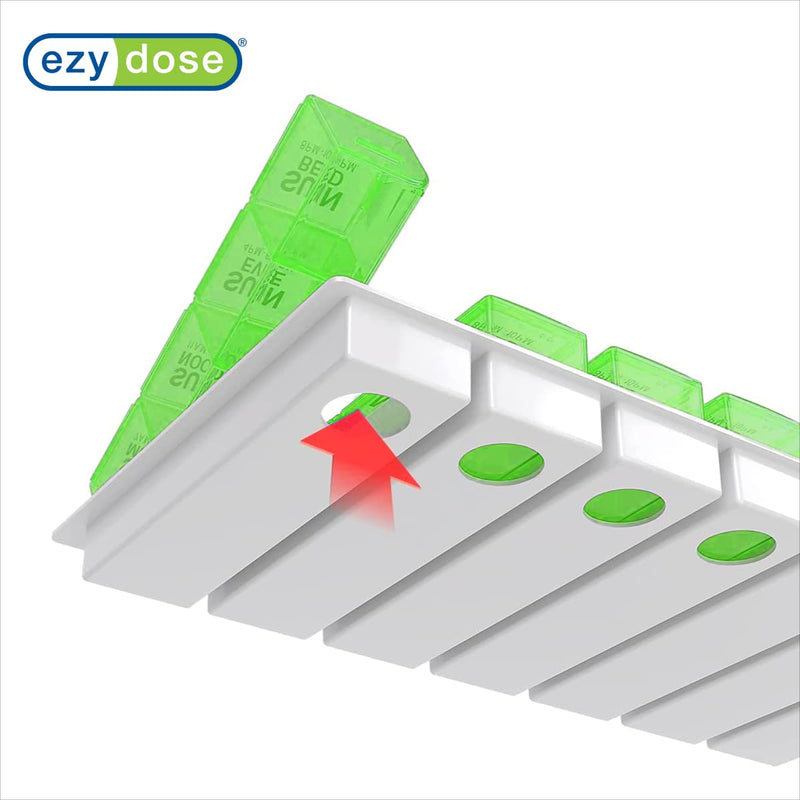 Ezy Dose Weekly (7-Day) Pill Organizer, Vitamin and Medicine Box, Large Pop-Out Compartments, 4 Times a Day, Green