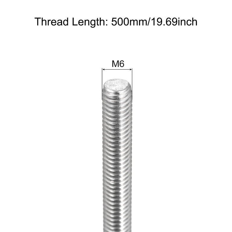 MECCANIXITY Fully Threaded Rod M6 x 500mm 1mm Thread Pitch 304 Stainless Steel Right Hand Threaded Rods Bar Studs 6 Pack M6x500mmx1mm