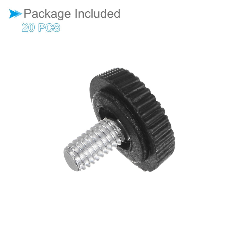 Thumb Screw Knurled Knobs, M4 x 6mm Male Thread, Black Round Head Clamping Screw Threaded Stud Hand Knobs Grip, (Applications: for Machinery Lathes), 20-Pieces