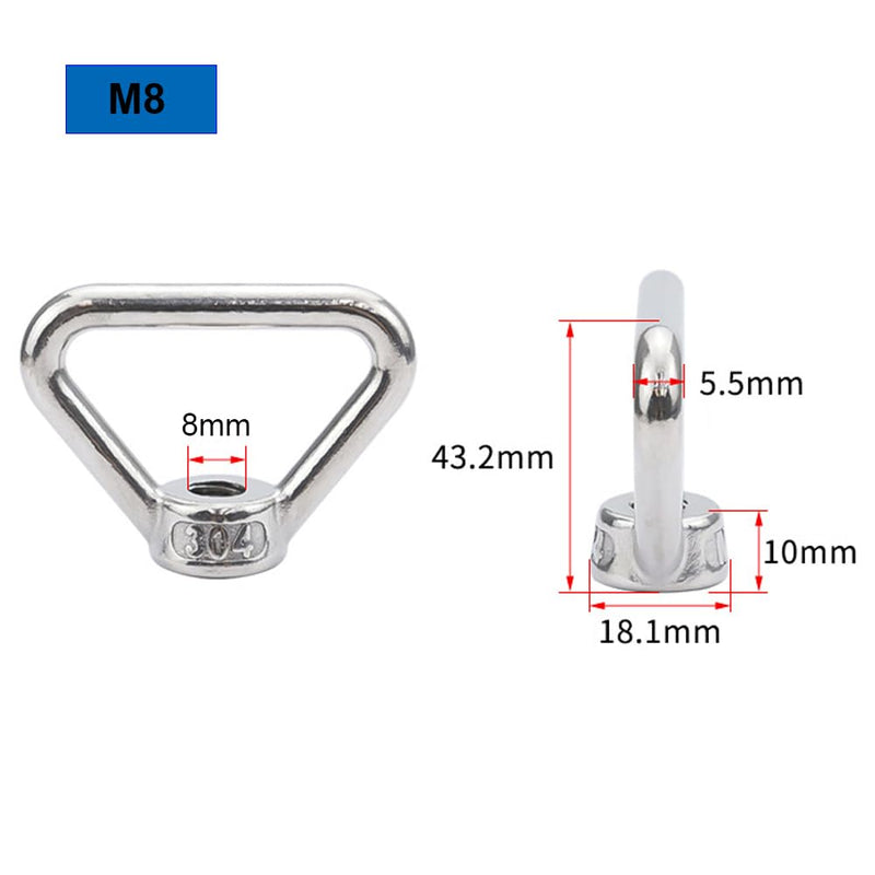 M8 Triangle Shape Lifting Eye Nuts 304 Stainless Steel Ring Eye Nut Threaded Fastener (6 Pack) M8