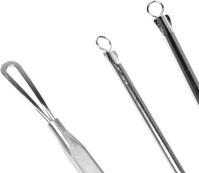 Stainless Steel Blackhead Extractor Kit Acne and Blackhead Removal Tool Set of 3 for Whiteheads, Blackheads, Scars and More - Professional and Personal Use (Silver) - NewNest Australia