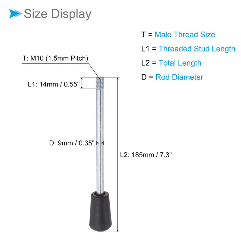 Revolving Crank Clamping Handle, M10 Male Thread 185mm Length, Chrome Plated Long Arm Handwheel Handle Knob Black - (Applications: for Lathe Machinery), 4-Pieces
