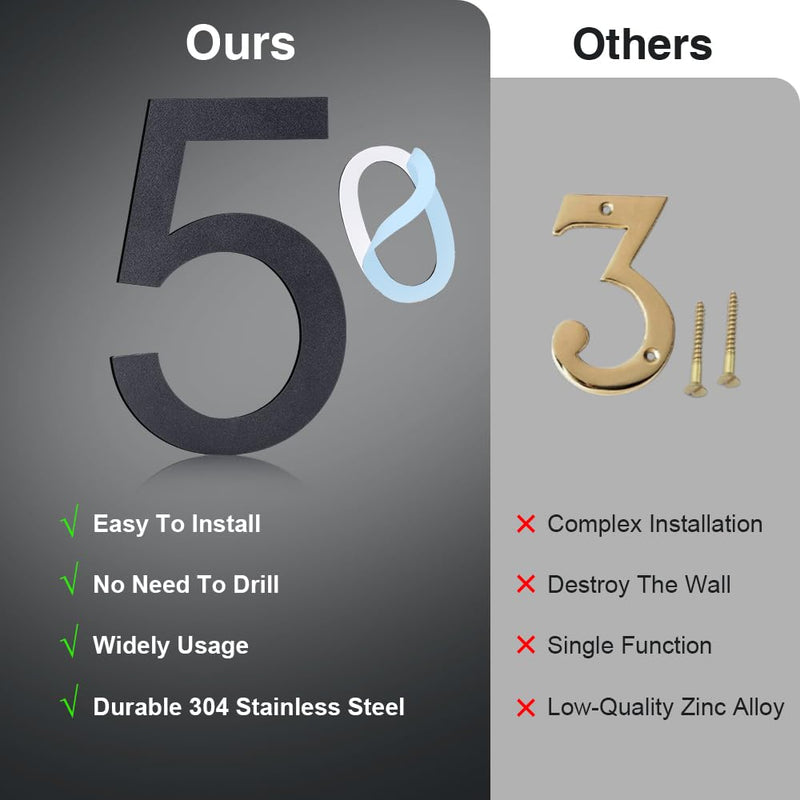 6 Inch Self-adhesive House Numbers,Stainless Steel House Number for Outside,Big Modern House Numbers, Garden Door Address Numbers for House, 911 Visibility Signage (1) 1