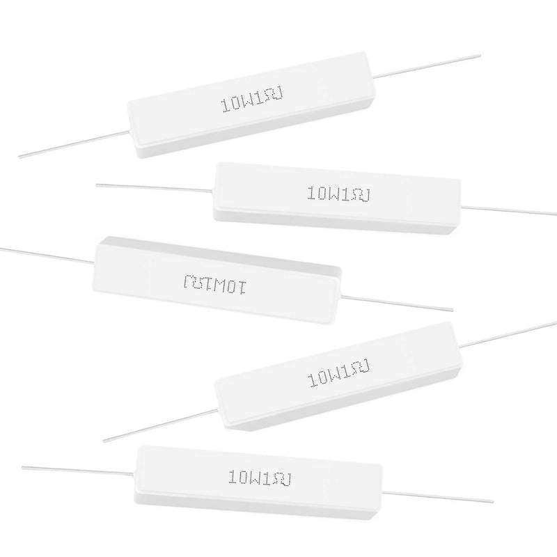 Chanzon 10pcs 10W Ceramic Cement Resistor 1 Ω ohm ±5% Tolerance Wirewound Induction 1R A) 1Ω ohm