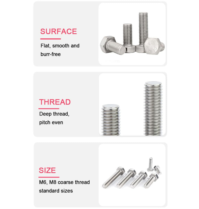 cSeao 10pcs 1/4-20 x 6 Hex Head Bolts Screws, Full Thread, Plain Finish, F593C 18-8 304 Stainless Steel 1/4"-20 x 6" 10pcs