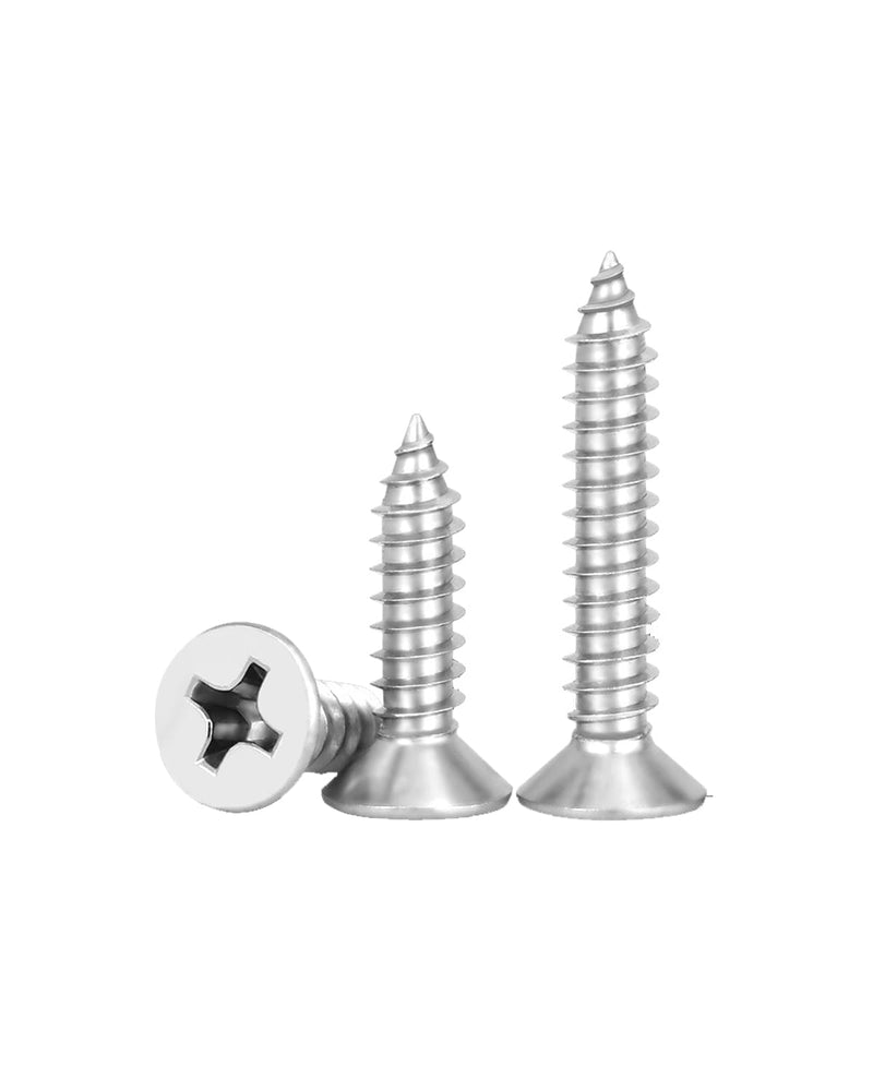 #6 x 1-1/2"(3/8" to 2" Available) Flat Head Phillips Drive Screws Sheet Metal Self-Tapping Screws, 304 Stainless Steel Screw,100 PCS #6 x 1-1/2"