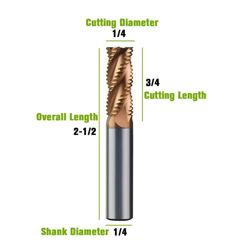 1/4" Carbide Roughing End Mill - 4 Flute - 1/4'' Shk Dia, 2-1/2'' Oal - for Alloy Steels/Hardened Steels 1/4‘’