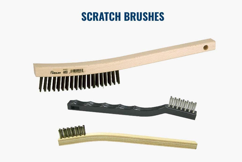 Weiler 44100 0.012" Wire Size, 5" Brush Length, 10" X 3/8" Block Size, 1 X 17 No. of Rows, Steel Bristles, Hardwood Block, Shoe Handle Scratch, Made in the USA (Pack of 12) Pack of 12