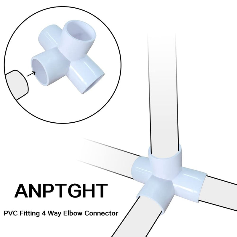 1/2Inch Tee PVC Fitting 4 Way Elbow Connector, Furniture Grade 90 Degree Elbow Side Outlet, Corner Fittings for Building Furniture Greenhouse Shed Pipe Fittings Tent Connection (Pack of 8) White 1/2“