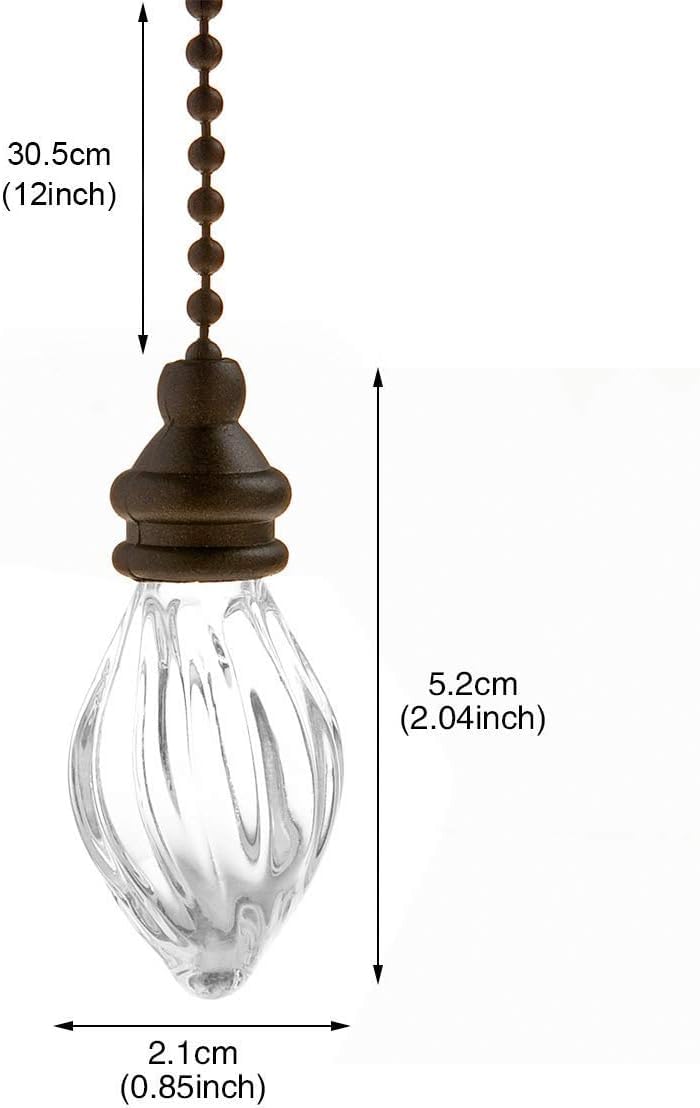 RUIAN 2 Pcs Decorative Fan Pull Chain Ornament Set Lamp Pull Extension for Light Fan with 12 Inch Bronze Chains and Crystal Glass Pendant Decor.