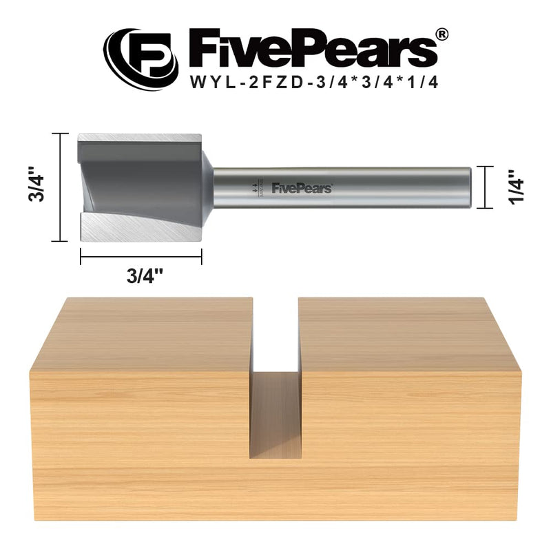 FivePears Straight Router Bits 1/4 Inch Shank Double Flute, 3/4 Inch Cutting Diameter, 3/4 Inch Cutting Length, Used for Create Groove, Dado or Hollow 3/4" Dia - 3/4" CL - 1/4" Shank