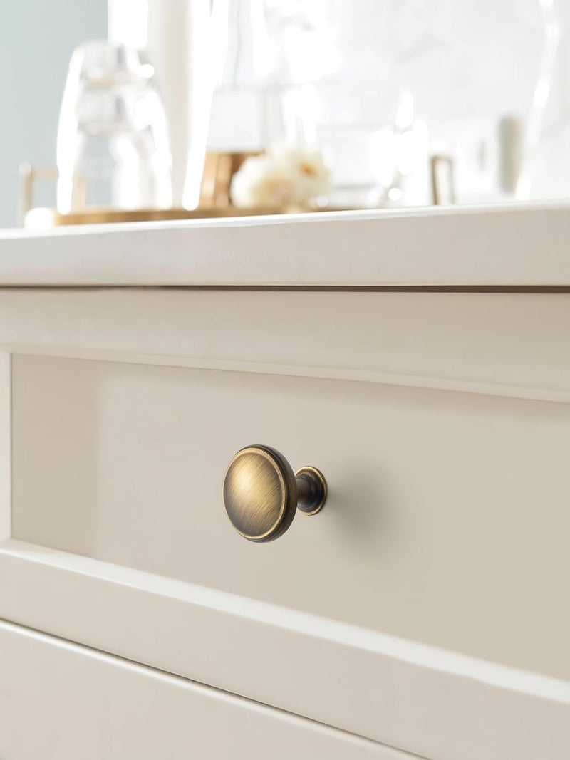 Goo-Ki 6 Pack Cabinet Knobs Brass Bronze Drawer Knobs Zinc Alloy Kitchen Hardware - Brushed Bronze Single Hole/Screw Bar Cabinet Pulls Dresser Handles