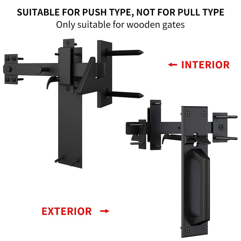 Sdstone Heavy Duty Gate Latch for Wooden Fence，Two Sided Gate Latch for Outdoor Fence， Door Latch Gate Hardware for Wooden Gates, Pool Gate, Backyard, Garden（Black） GL-2