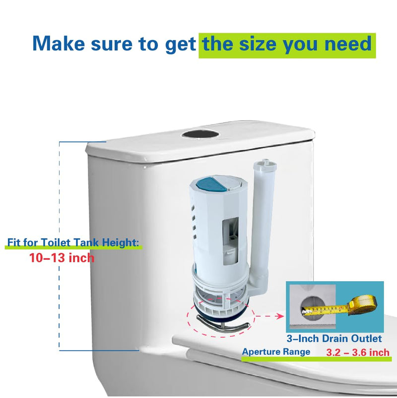 3-Inch Top Dual Flush Valve for One-Piece Toilets, Includes 3-Inch Flush Valve and Rod, Ideal Push Button Toilet Flush kit for Straightforward Installation 3-Inch Diameter Drain Hole