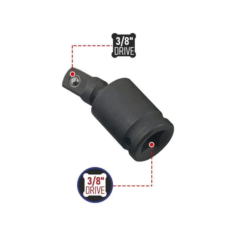 3/8" Universal Joint Swivel Socket Adapter, Black Impact Socket Extension, CR-V Steel 1 3/8