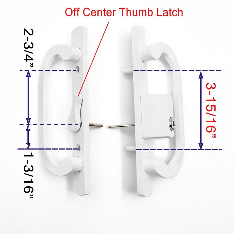Sliding Glass Patio Door Handle Set with Mortise Lock and Key Cylinder, Offset Thumbturn Fits Door Thickness from 1-1/2" to 1-3/4", 3-15/16” Screw Hole Spacing, Non-Handed (DCSM-2320) DCSM-2320