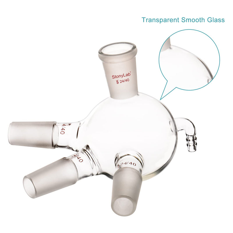 stonylab Glass Distilling Receiver, Cow Type Borosilicate Glass Distillation Receiver with 24/40 Joints and Hose Connection, Used with Short Path, 500 ml