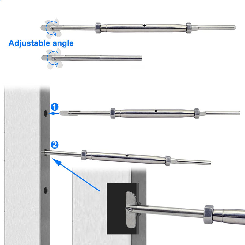 Stainless Steel Cable Railing Hardware Kit for Metal Posts 1/8 Cable Railing System, Drop Pin Turnbuckle 10 Pair 1/8"