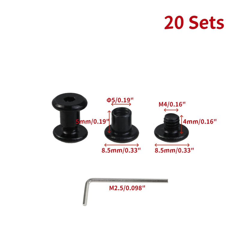 Oedema 20 Sets Black M4×4mm Binding Post Screws Countersunk Leather Rivets Stainless Steel Chicago Screws for Leather Crafting Bed Furniture, Φ5×5mm M4×4mm, Φ5×5mm