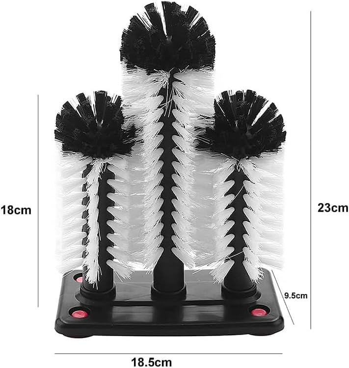 360°Glass cup cleaning brush,Water Bottle Cleaning Glass Washer Cup Sink Washer Brush with Suction Base Bristle Brushfor Sink,3Head Flexible Bristles Double Sided Glass cup cleaning brush(Black+White)