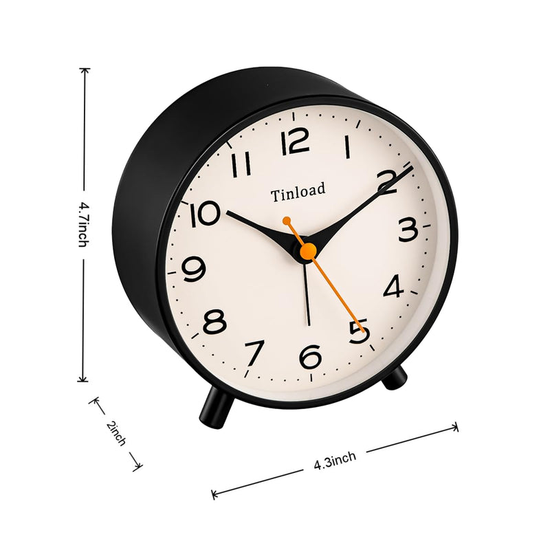 4.5" Antique Retro Analog Alarm Clock, Small Silent Bedside Desk Clock,Lighted on Demand, Battery Operated, Snooze, for Living Room, Bedroom, Bedside(Black) R-black