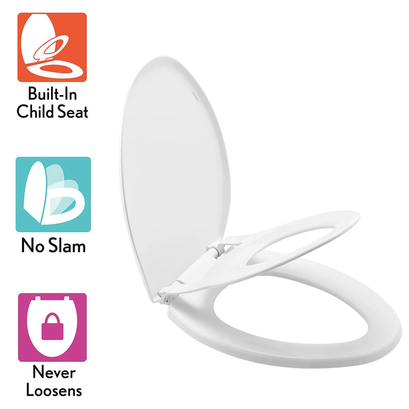Little2Big Toilet Seat with Built-In Toddler Potty Training Seat, Slow Close, Easy to Install, ELONGATED, White STANDARD