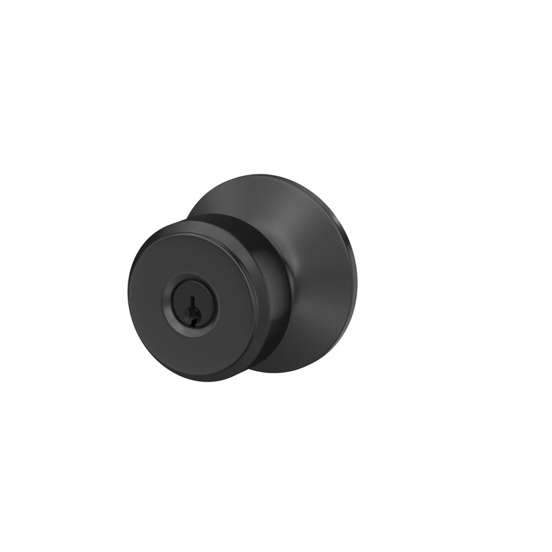 Schlage F51A BWE 622 Bowery Door Knob, Keyed Entry Lock, Matte Black Standard