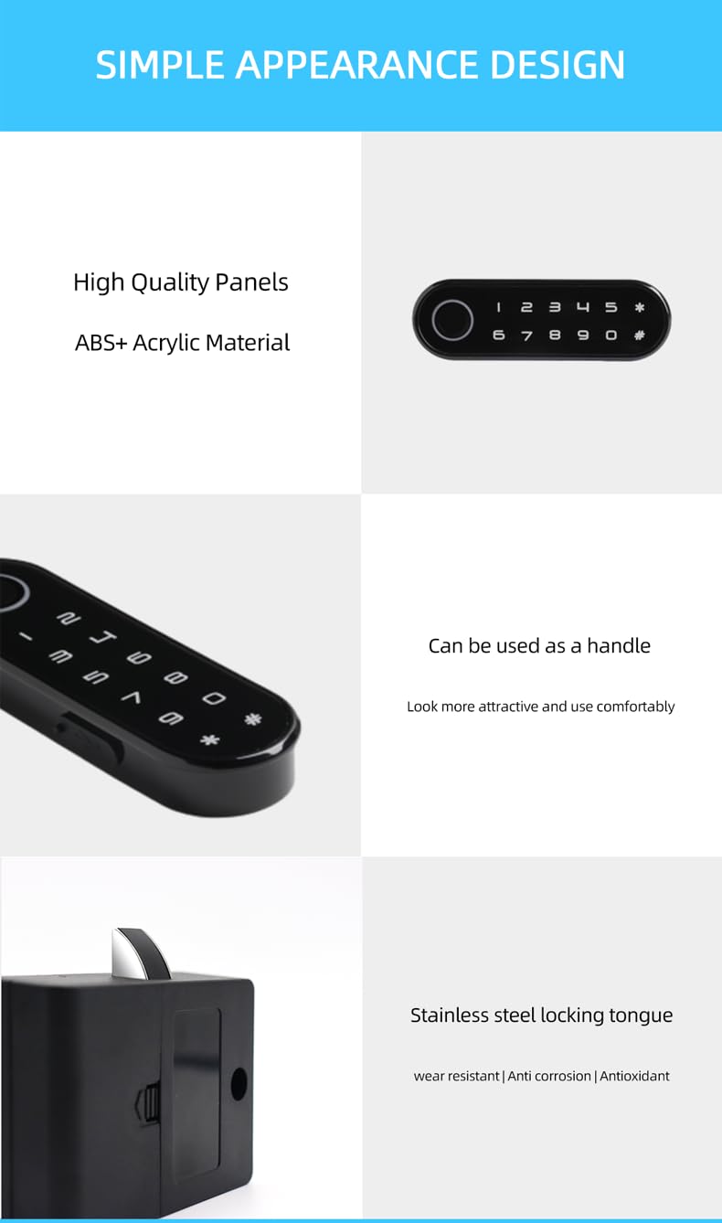 Waterproof Smart Fingerprint Cabinet Lock with USB Key for Wooden Furniture Drawer and Wardrobe