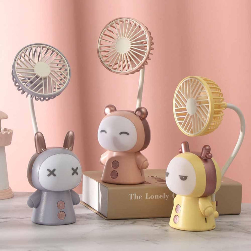 Mini Handheld Fan Cartoon Portable Fan with Night Light USB Rechargeable Battery Operated Folding Small Fan for Home Kids Children Table Study Desk Lamp LED Light (Pink) Pink