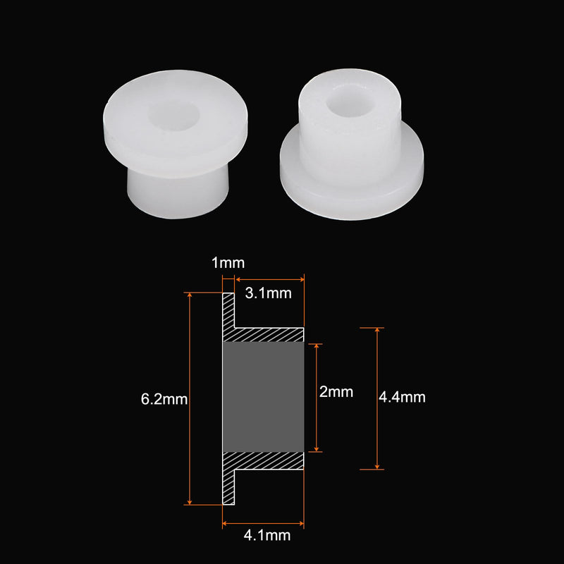 HARFINGTON 30pcs Flanged Sleeve Bearings 2mm Bore 4.4mm OD 4.1mm Length Nylon Bushings for Shaft, White 2mm x 4.4mm x 4.1mm