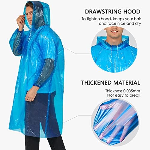 Rain Ponchos for Family Adults Clear - Disposable Rain Poncho for Women and Men with Drawstring Hood One Size 6