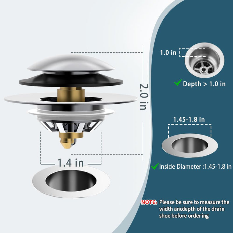 Upgrade Bathtub Drain Stopper with Hair Catcher, Pop Up Tub Drain Stopper, Anti Clogging Bathtub Drain Cover,Replaces Lift and Turn, Tip-Toe and Trip Lever drains for Tub, Easy Install and Clean Chrome Silver