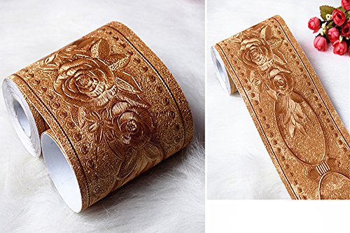 REDODECO 3D Flower Pattern Molding Peel Stick Wall Border for Home Decor Bathroom Kitchen,4 inch by 16.4 feet(Gold) Gold