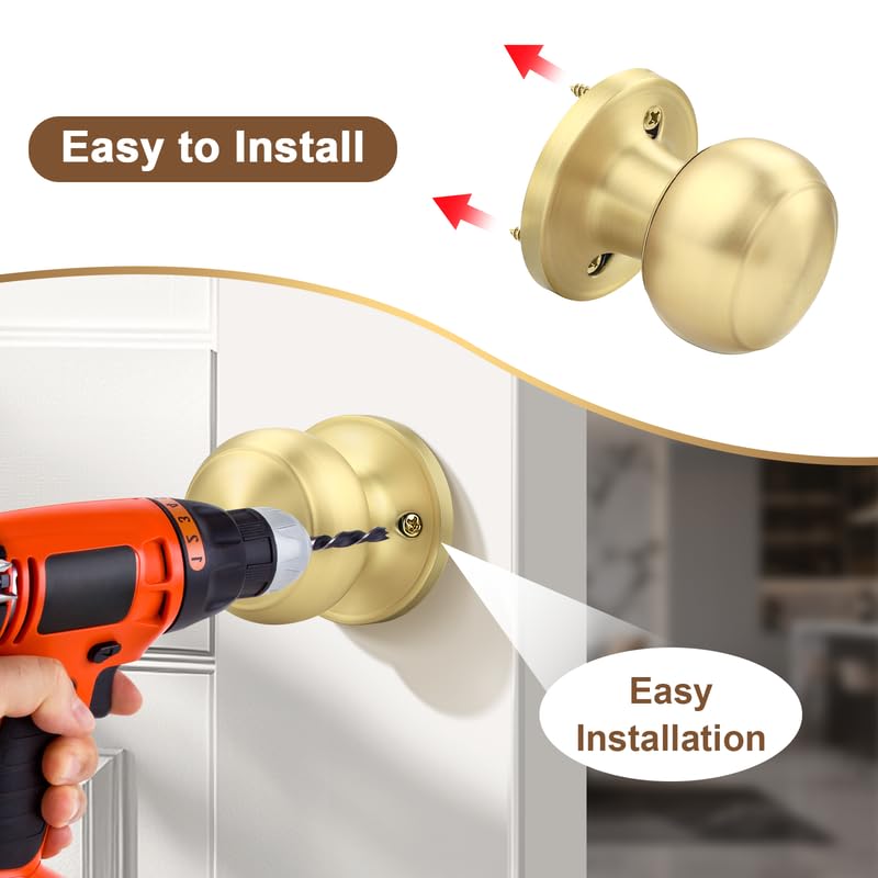 Probrico Brushed Brass Dummy Door Knobs Interior, Gold Dummy Door Handles, Half Dummy Door Knobs for Closet/Hall, 4 Pack