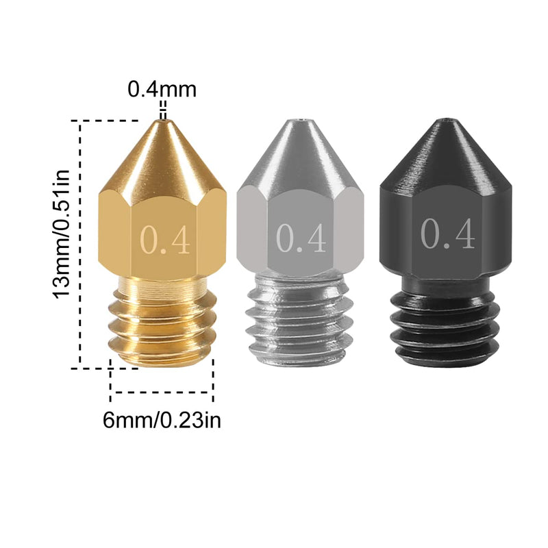 20PCS 3D Printer Hardened Steel +Stainless Steel +Brass Extruder Nozzle MK8 Nozzles 0.4mm,for Creality Ender 3 Ender 3 V2 Ender 3 Pro CR-10 Makerbot Creality CR-10 Ender 3 5 20PCS MK8 0.4mm