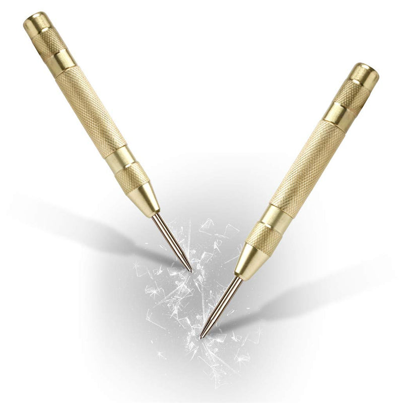 2 Pack Automatic Center Punch, Pamiso 5.1 Inch Spring Loaded Drill Punch Tool,Brass Window Spring Punch Tool, Fixed Point & Car Window Glasses Break 2 Pack - Ordinary