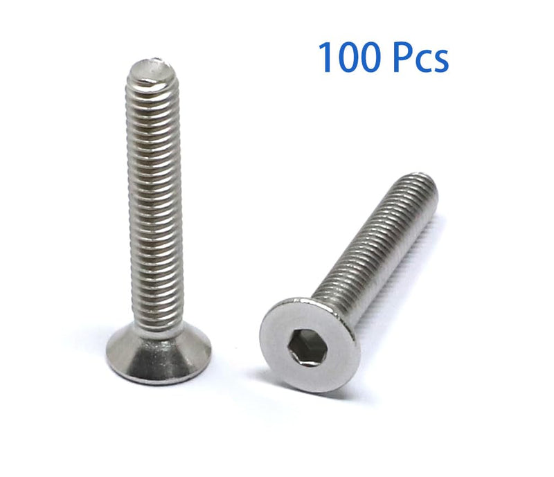 iexcell 100 Pcs M4 x 25mm Thread Pitch 0.7 mm Stainless Steel 304 Hex Socket Flat Head Cap Screws Bolts Kit