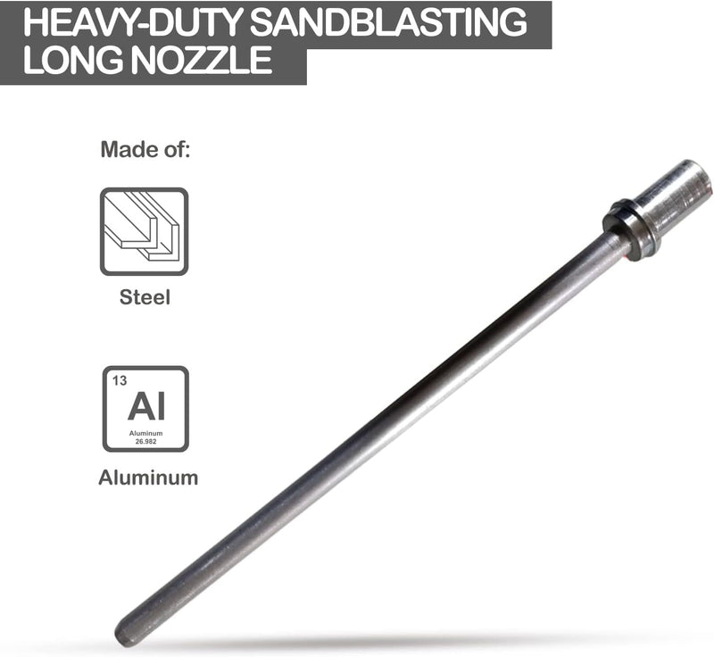 LE LEMATEC Professional Sand Blaster Long Nozzle Attachment - Ultimate Precision Sandblasting Tip for Air Compressors | Powerful Soda & Walnut Blasting Wand for Flawless Spot Cleaning