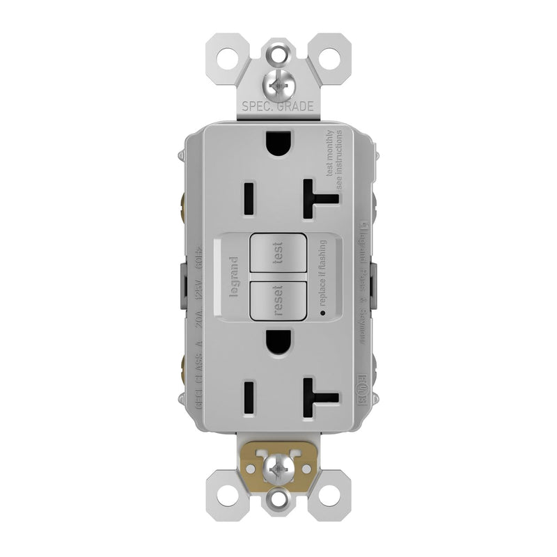Legrand Radiant 2097GRYCCD12 20 Amp GFCI Self Test Decorator Duplex Outlet, Gray with Screwless Wall Plate (1 Count) 1 Pack With Wall Plate