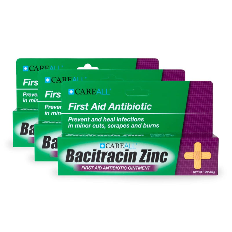 CareAll Bacitracin Antibiotic Zinc Ointment 1oz (3 Pack). First Aid Ointment to Prevent and Heal Infections for Minor cuts, Scrapes and Burns.