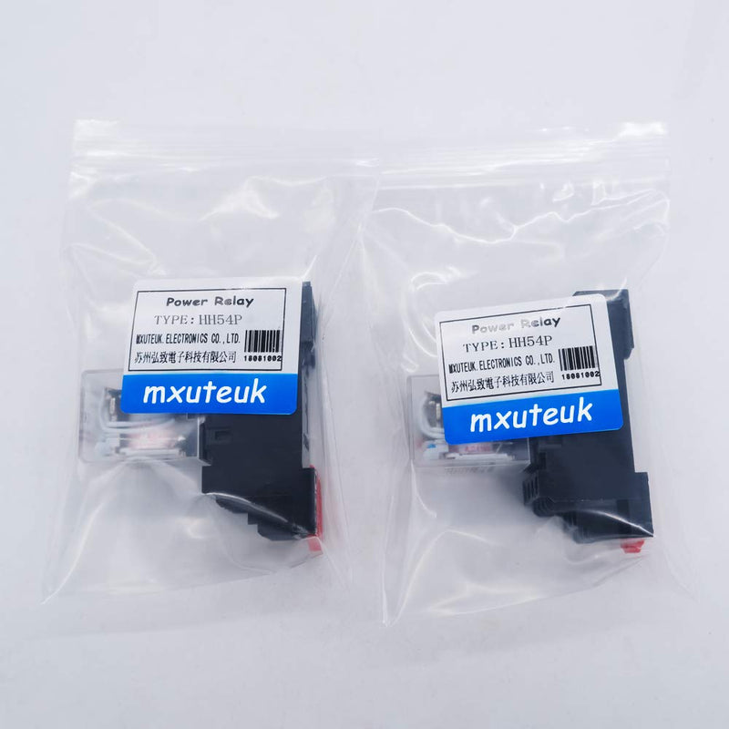 mxuteuk 2pcs HH54P AC 110V/120V Coil 14 Pin 3A 4PDT LED Indicator Electromagnetic Power Relay, with Base, with DIN Rail Slotted Aluminum 14Pin-3A
