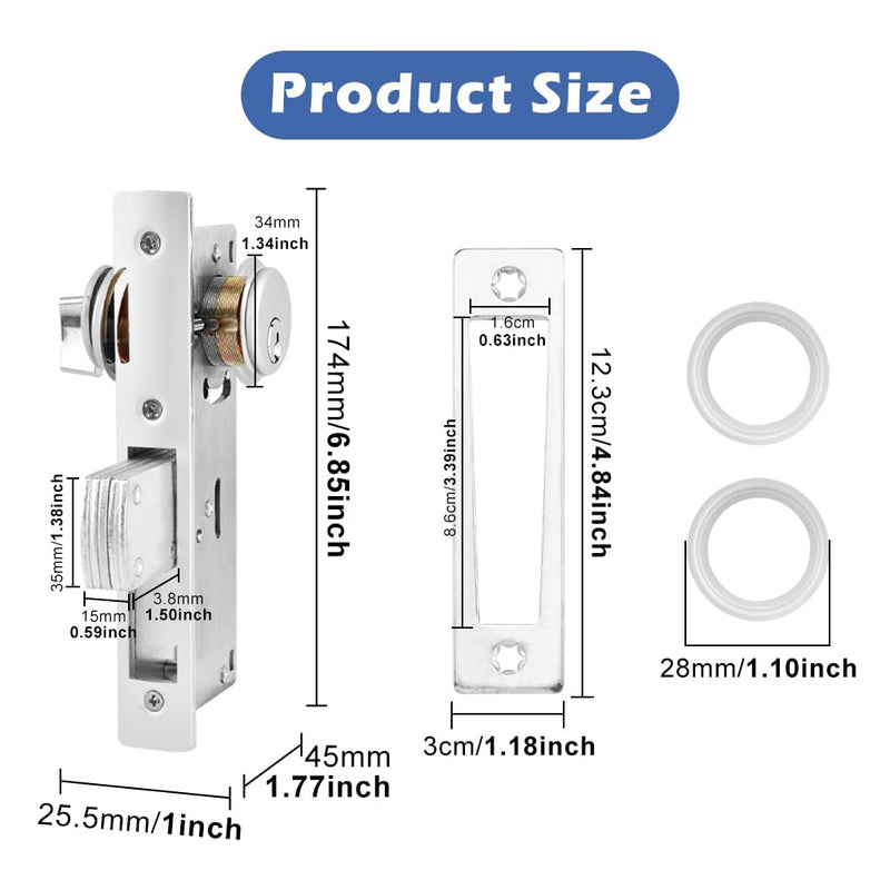Storefront Mortise Door Lock, Commercial Mortise Lock with Lock Cylinder Aluminum Door Locks Double Cylinder Hook Deadbolt Lock Set for Storefront Entry Doors