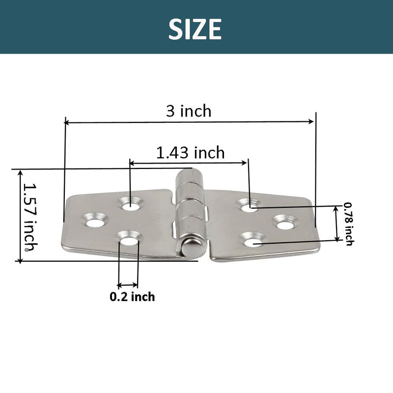 4 Pack 3’’ x 1.5’’ Boat Hinge 304 Stainless Steel Boat Hatch Hinges Door Hinges for Boats, Cabinet, Hatch, RVs