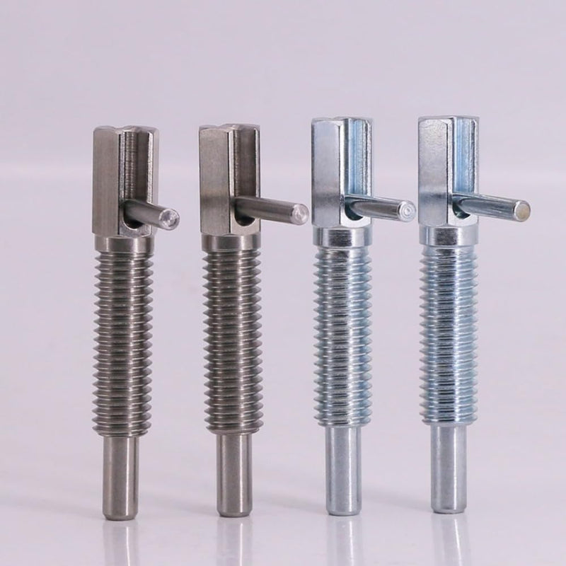 4 Pcs Retractable Indexing Plunger Pin, M12 Carbon Steel Spring Plunger Spring Loaded Latch Telescopic Locking Pin L-Shaped Positioning Pin with Nut for Industrial Equipment 4